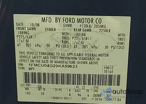 2009 Ford Escape Limited z USA, uszkodzony, nr VIN 1FMCU04G29KA59623